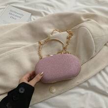 Elegant Fashion Miniature Banquet Clutch/Sparkling Handbag/Diamond Formal Clutch, Shiny Party Metallic Chain, Gold Wedding Purse, Crossbody Handbag, Women Bag , Gold Bag - 粉色 - 查看 1