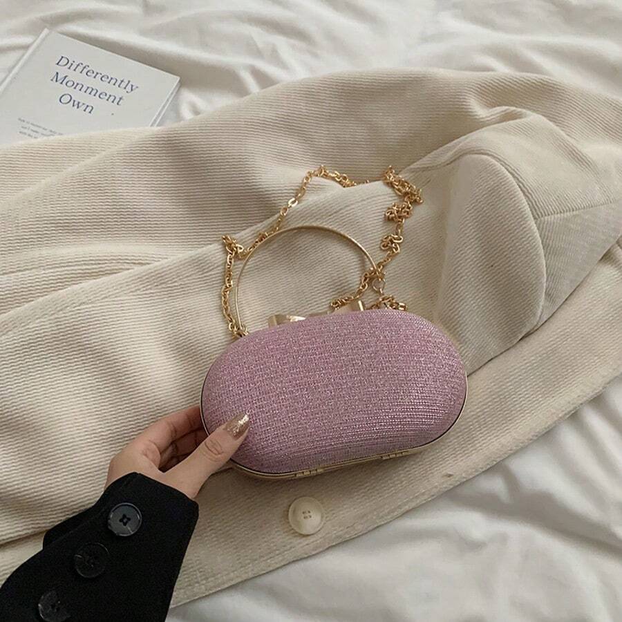 Elegant Fashion Miniature Banquet Clutch/Sparkling Handbag/Diamond Formal Clutch, Shiny Party Metallic Chain, Gold Wedding Purse, Crossbody Handbag, Women Bag , Gold Bag - 粉色 - 查看 1