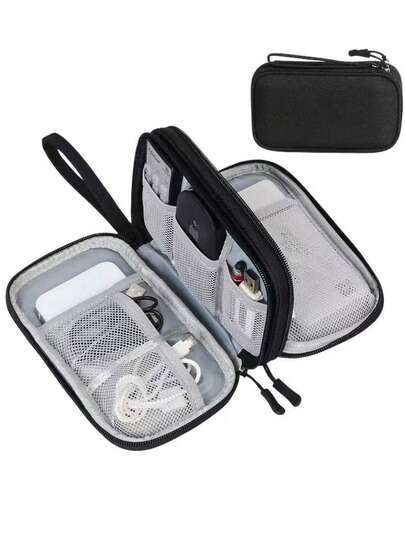 1pc Dual-Layer Digital Accessories Storage Bag, Organizer Pouch, Handbag, Electronic Accessories Travel Organizer, Can Hold Phone, Cables, Coins, Jewelry, With Internal Compartments For Power Bank, Mouse, Charger, Cables, Hard Drive, Protective Case, Bohemian Style