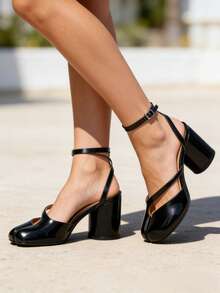 Women's Chunky Heels Split Toe Pumps Slingback Heels Tabi Shoes Block Heel Ankle Strap Japanese Tabi Shoes Comfort High Heeled Sandals Casual Party Dress Pumps Shoes - 黑色 - 查看 3