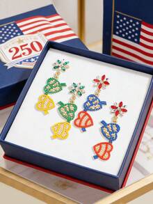USA 250th Anniversary Red White Blue Crystal Heart Earrings, Patriotic Theme Suitable For July 4th Parade And 250th Celebration Events - Multicolor - View 6
