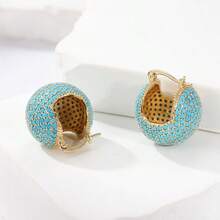 1 Pair Vintage Luxurious Copper-Tone Round Synthetic Turquoise Earrings, Suitable For Any Occasion, Perfect Gift For Women - Gold - View 4