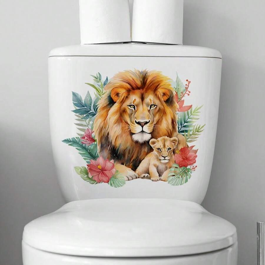 3D Cute Animal In Tree Hole Bathroom Toilet Sticker, Self-Adhesive Home Decor Wall Decal - Multicolor - View 1