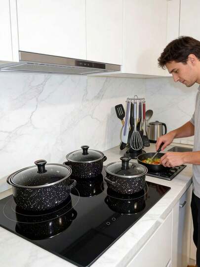 3 Stücke Emaille-Minipfannen-Set in Mehrfarbig, dickwandiger Emaille-Kochtopf mit Doppelgriff, Multifunktional für Gas-/Induktionskochfeld, inklusive Deckel