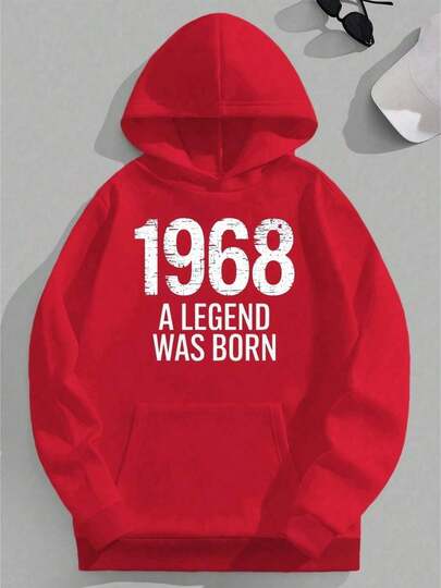 1968 Nació una Leyenda Sudadera con Capucha para Hombre Talla Grande - Estampado Vintage, con Letras Blancas, Corte Holgado Casual, Lavable a Máquina Ropa Urbana Retro para Comodidad Diaria, TALLA GRANDE