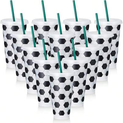 15 Vasos Mágicos Diseño Fútbol que Cambian de Color con Frío 710 ml con Tapa y Popote, Vasos Reutilizables de Plástico PP para Bebidas Frías, Ideales para Fiestas, Eventos, Hogar y Oficina