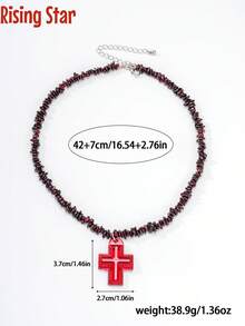1 chiếc vòng cổ hạt đá garnet tự nhiên kiểu punk cổ điển, bất đối xứng, kèm mặt dây chuyền hình chữ thập đỏ, thích hợp cho phụ nữ đeo hàng ngày hoặc tại các lễ hội âm nhạc. - vòng cổ chữ thập đỏ - Xem 3