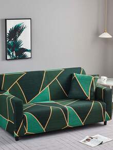 1pc Geometric Pattern Printed Sofa Cover (Including 1pc Pillow Case), Dust-Proof, Dirt-Resistant, Elastic Full Coverage Sofa Protector, Living Room Home Decor, Fits 1/2/3/4 Seater Sofa, All Season, Machine Washable - Green - View 6