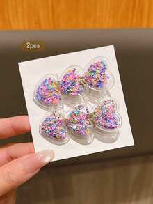 2pcs Colorful Heart-Shaped Liquid Quicksand Hair Clips, Sweet Style Suitable For Daily Use - Multicolor - View 3