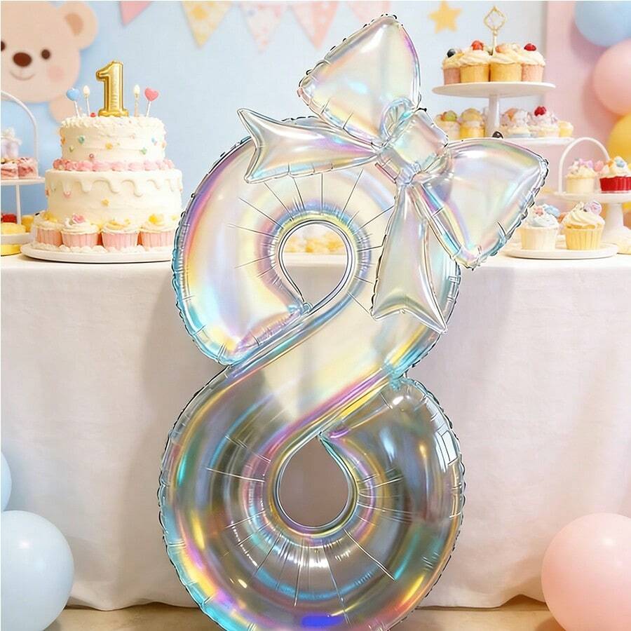 2个40英寸彩色透明数字气球套装，带蝴蝶结装饰，适用于生日、周年纪念、庆祝活动和节日派对，生日数字气球套装 - 多款 - 查看 1