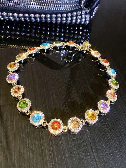 1件优雅时尚的彩色水钻项链装饰配件，节日生日派对礼物