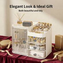 Senmeo (3-Drawer Cosmetic Storage Box) Built-In Small Mirror, High-Capacity Organizer, Tabletop/Home Storage (Clear White) - Hộp đựng mỹ phẩm màu trắng - Xem 11