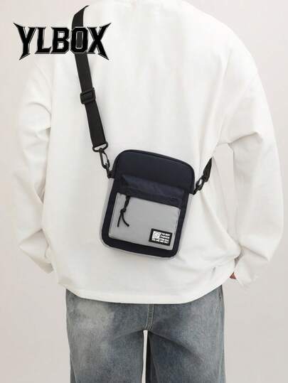 1pc Men's Square Casual Solid Color Letter Pattern Crossbody Bag, Travel Holiday Gift, Outdoor Cycling Bag, Camping Messenger Bag, Back To School Shoulder Bag, Spring Study Supplies Wallet, College Backpack, Summer Dad Crossbody Bag, Student Gym Bag