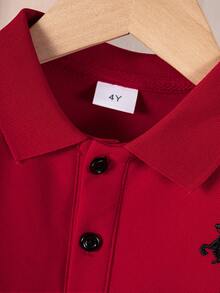 Camisa polo de manga corta casual con bordado de niño caballero - Rojo - Ver 3