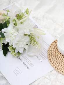 5 Hastes de Bouquet de Margarida Gerbera, Flores Artificiais para Casamento, Casa, Jardim, Exposição, Escritório, Decoração de Mesa de Jantar (Vaso Não Incluído) - Branco - Visão 4