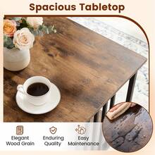 COSTWAY Coffee Table Rectangular Center Table With 2 Storage Shelves And Heavy-Duty Metal Frame, Brown - Brown - View 4