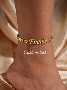 Cadena de playa personalizada 5NK, tobillera ajustable de acero inoxidable con letra de nombre personalizada, resistente al agua y a la decoloración, regalo para mujeres - Dorado - Ver 2