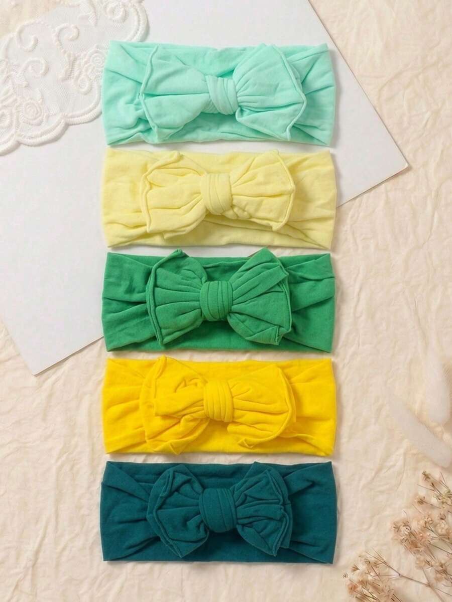 5pcs Newborn Soft Elastic Candy Color Bowknot Headbands, Skin-Friendly Cute Nylon Princess Hair Accessories, Suitable For Daily Wear All Seasons - Multicolor - View 1