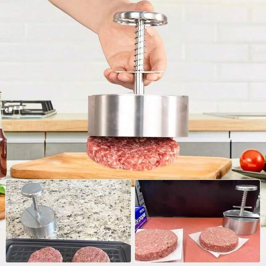 SOKANY Khuôn làm bánh hamburger cỡ lớn 11cm, khuôn ép bánh hamburger có thể điều chỉnh, làm bằng thép không gỉ 304 chống dính, thích hợp cho thịt bò, bánh hamburger và các món nướng, làm bánh hamburger tại nhà, dụng cụ nhà bếp lý tưởng.