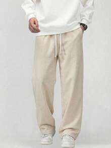 Men's Linen-Like Casual Pants, Summer Lightweight Loose Wide-Leg Trousers, Breathable Draping Straight Leg Pants - Apricot - View 9