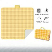 1 tấm thảm dã ngoại, thảm chống ẩm, thảm trải sàn lều cắm trại dã ngoại dày dặn, đệm ngồi du lịch lò xo, thảm cỏ chống thấm nước, có thể gấp gọn - Họa tiết caro vàng [vải không dệt dày] - Xem 6