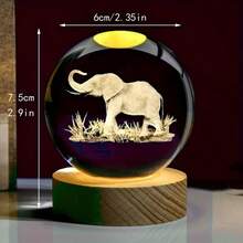 3D Laser Engraved Elephant Crystal Sphere Ornament With Wooden Base, Auto Multi-Color Glow Crystal Globe Table Decor, Wildlife Animal Keepsake Gift For Home Bedroom Desk Display, USB Powered, No Batteries Needed, Not Waterproof - Multicolor - View 14