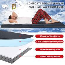 Tri Folding Memory Foam Camping Mattress for Outdoor Sleeping Portable Waterproof Camping Pad Mat for Travel Truck Bed Tent - Gris oscuro - Ver 4