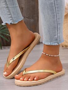 1 Pair Extra Wide & Extra Large Flat Casual Slip-On Shoes - Gold - View 5