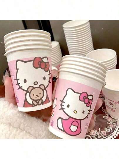 SANRIO 50PCS Explosive Must-Have Home Decoration Travel Must-Have KT Cat Cute Paper Cup Festival Home Party Thickened Colored Paper Cup Water Cup