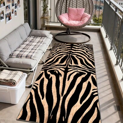 1Pc Cheetah Print Rug Runner Rug With Black Zebra Print, Low-Pile Long Carpet,Black Trim,Non-Slip Backing,Runner Rugs For Hallway, Bed Room,Kitchen, Bathroom, Hallway,Wonderful Gift For Yourself And Your Family.