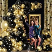 60Pcs Black And Metallic Gold Balloons Set With Gold Confetti Latex Balloons For Birthday, Graduation, New Years, Wedding, Engagement,Anniversary,Mother's Day Party Decorations. - Multicolor - View 4
