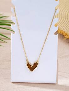 1pc Fashionable & Elegant Coffee Brown Heart Pendant Necklace, Versatile For Parties, Dinners And Daily Wear, Great Mother's Day Gift - Coffee Brown - View 2