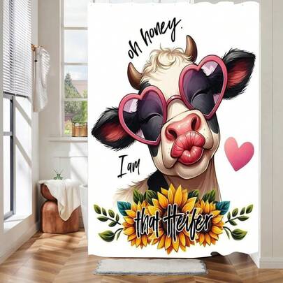 1pc Funny Cow Shower Curtain Fun Calf Animal Shower Curtain Suitable For Bathroom Bathtub Partitions Bathroom Accessories Bathroom Curtain Decoration