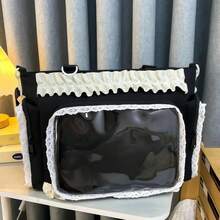 Ita Crossbody Tote Bag, Pin Display With Insert Large Messenger Bag, Cute Tote Bag With Zipper Ruffle, Japanese Aesthetic Y2k - 黑色 - 查看 6