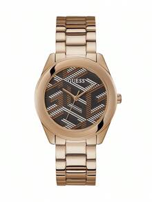 Guess Đồng hồ nữ thời trang, máy quartz, vỏ thép không gỉ mạ vàng hồng, dây đeo thép không gỉ mạ vàng hồng với khóa gập, thiết kế kim chỉ giờ, món quà kỷ niệm/sinh nhật lý tưởng. - Vàng - Xem 1