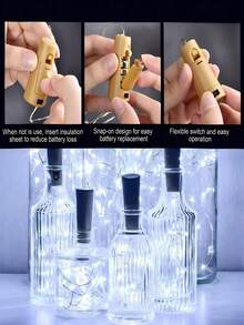 10 piezas Luces de botella de vino con corcho, luces de corcho alimentadas por batería, luces de hadas mini de alambre plateado impermeables, adecuadas para frascos de vidrio, fiestas, bodas, Navidad, días festivos, decoración de bar, decoración de Halloween, decoración de bodas, decoración de habitaciones (blanco frío) - luz blanca - Ver 3