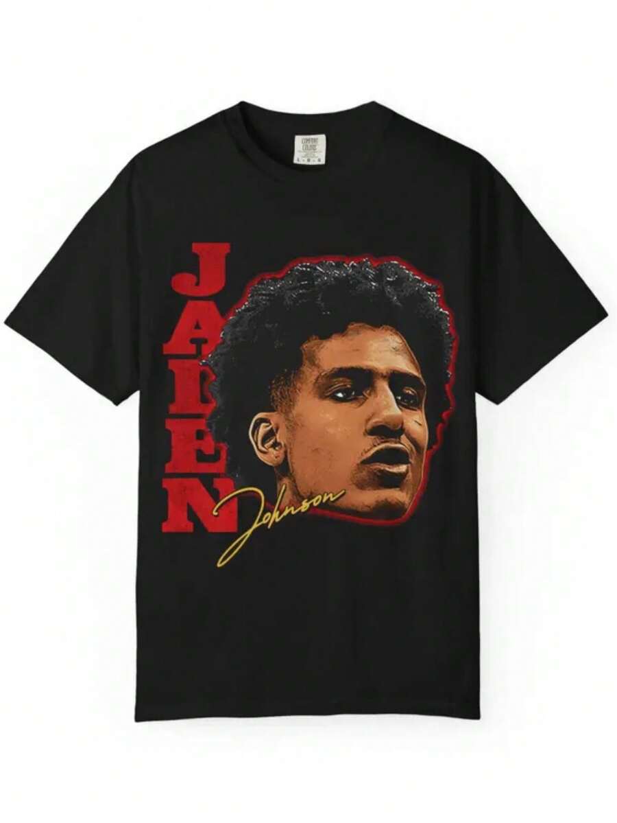 Jaylen Johnson Vintage Portrait Big Face T-Shirt. - 黑色 - 查看 1