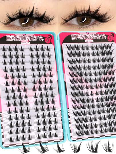 168-252 Pcs Individual Lash Bundles, C Curl Manga Lashes New Cat Eye Lashes 2 Style MIX 10-15mm, Thick Autumn Maple Leaf False Lashes, DIY Lash Extension Kit With Natural Look, Ultra-Thick, Smart, Super Soft & Lightweight, Reusable Segment False Lashes, Suitable For Beginners For Daily Life, Wedding, Date, Party, Music Festival, Large Capacity Lash Extension Kit Lash Clusters,Eye Lash Clusters,Individual Eyelashes,Fake Lashes