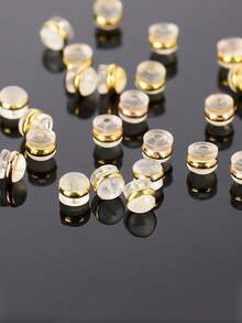 Approx. 10pcs Transparent Plastic Non-Slip Stainless Steel Hoop Earring Plugs With Gold Rim, Suitable For Daily Wear - Gold - View 3