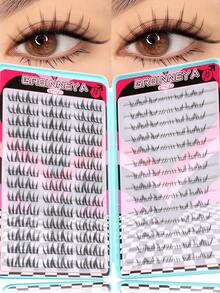 GROINNEYA 13排仙女单根假睫毛 2种款式混合托盘 3D立体尖刺效果假睫毛簇 奢华轻盈簇状假睫毛 上睫毛和下睫毛 透明带仿貂毛假睫毛 DIY假睫毛套装，打造独特妆容，适合任何场合 - C - 查看 1