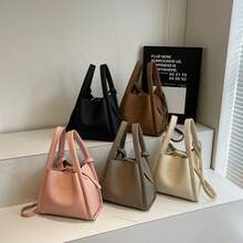 Nouveau sac de mode printemps pour femmes, sac seau en cuir doux avec motif de litchi, simple et polyvalent, convient pour le trajet, sac à bandoulière mère et fille. - blanc cassé - Voir 2