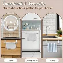 Toallero multifuncional, toallero de baño de acero inoxidable, sin necesidad de perforar, diseño ahorra espacio, barra para colgar toallas, apto para baño, cocina, hotel, gabinete, armario - Blanco - Ver 8