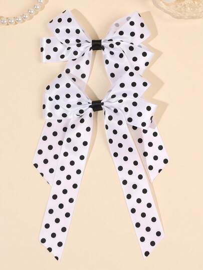 2 chiếc nơ cài tóc chấm bi cho nữ, màu đen trắng, chất liệu satin, kiểu kẹp cá sấu, thanh lịch, cổ điển, phong cách Pháp, kẹp tóc thời trang kiểu Hepburn, phụ kiện tóc du lịch/quà tặng cho nữ.