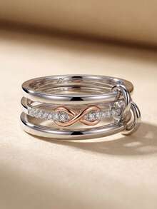 1pc 925 Sterling Silver Smooth Lucky Figure 8 Stackable Ring For Women, Multi-Layer Interlocking Design, Elegant Jewelry Suitable For Party, Daily Wear, Date, Valentine's Day Gift - chain Rings - View 9