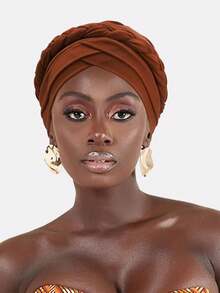 2pcs Women's Bohemian Handmade Braided Headband Scarf Hats, Suitable For Daily Use - Black/Navy - View 3