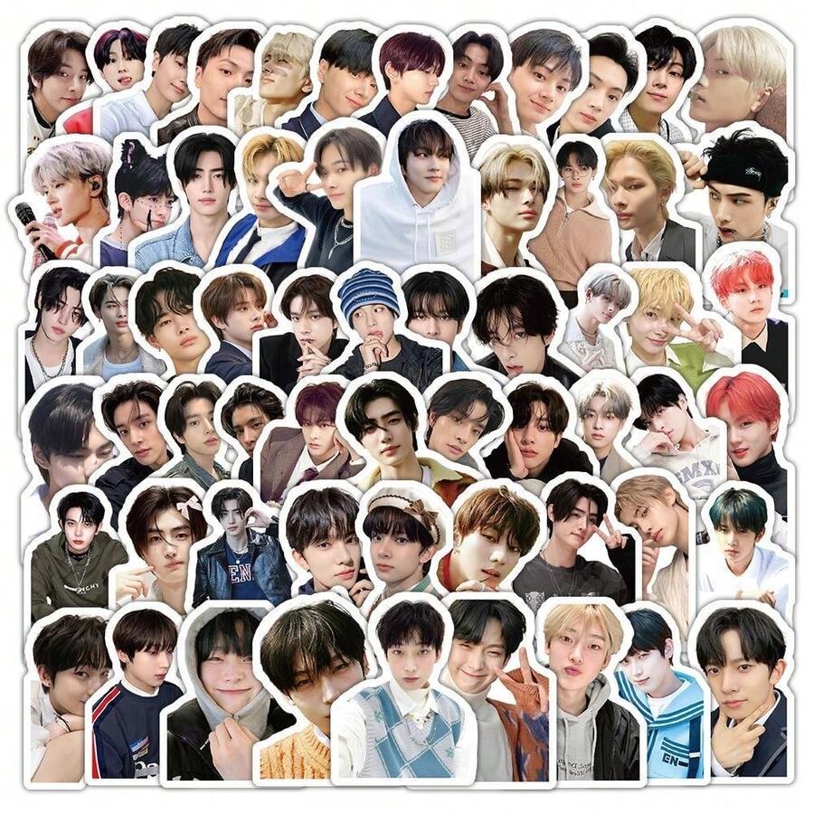 100pcs EN/HY Boyband Stickers, Celebrity Notebook Phone DIY Scrapbooking Waterproof Decorative Stickers - Multicolor - View 1