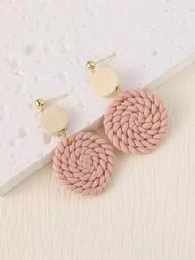 Braided Detail Round Drop Earrings - 淺粉色 - 查看 11