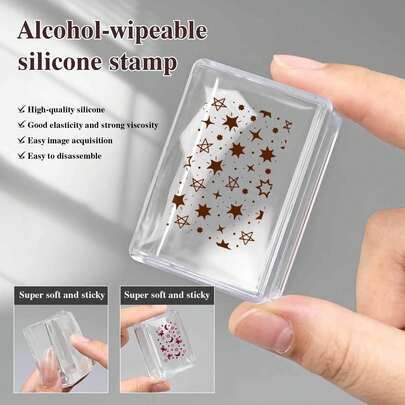Alcohol Wipe Nail Art Silicone French Stamp Square With Cap DIY Printing Tool Stamping Plate Single Head Super Sticky Stamp Square Stamp Suitable For Extra Long Nails, Round Stamp Suitable For Various Nail Shapes, Essential For Nail Salons