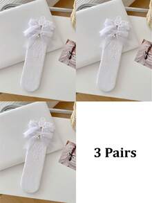 1/3 Pairs Spring/Summer Thin Knee-High Socks, Ballerina Style Mid-Calf Socks, Lolita Bow Socks, Mesh Hollow Stockings, No-Show Socks, Lace Trim Straight Tube Socks - Multicolor - View 38