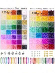 420颗玻璃珠首饰制作套装，适用于DIY手链、项链、耳环、工艺品和礼品（颜色随机）（珠子尺寸：8毫米） - 彩色 - 查看 12